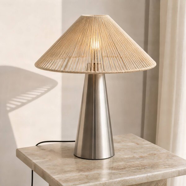 Lampa stołowa Stephane Lucande, kremowy / amber, salon / jadalnia, tkanina / materiał / jedwab, nowoczesny