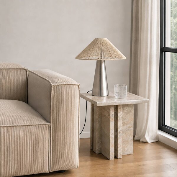 Lampa stołowa Stephane Lucande, kremowy / amber, salon / jadalnia, tkanina / materiał / jedwab, nowoczesny