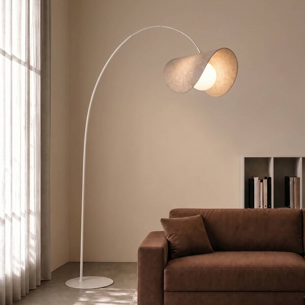 Lampa łukowa - lampa stojąca Sansibar Lucande, możliwość ściemniania, kremowy / amber, salon / jadalnia, tkanina / materiał / jedwab, design