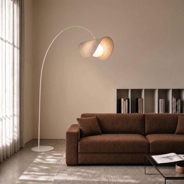 Lampa łukowa - lampa stojąca Sansibar Lucande, możliwość ściemniania, kremowy / amber, salon / jadalnia, tkanina / materiał / jedwab, design