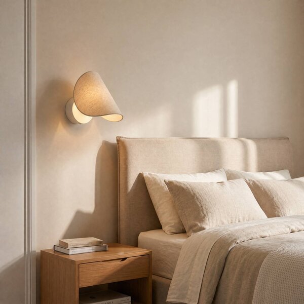 Kinkiet Sansibar Lucande, możliwość ściemniania, kremowy / amber, salon / jadalnia, tkanina / materiał / jedwab, design