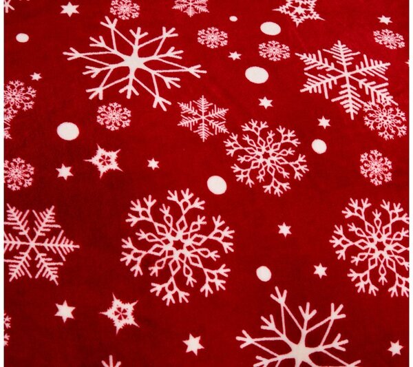 Zestaw pościeli z mikropluszu SNOWFALL czerwony + prześcieradło z mikropluszu SOFT 180x200 cm białe, podwójne łóżko