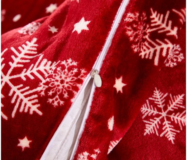 Zestaw pościeli z mikropluszu SNOWFALL czerwony + prześcieradło z mikropluszu SOFT 180x200 cm białe, podwójne łóżko