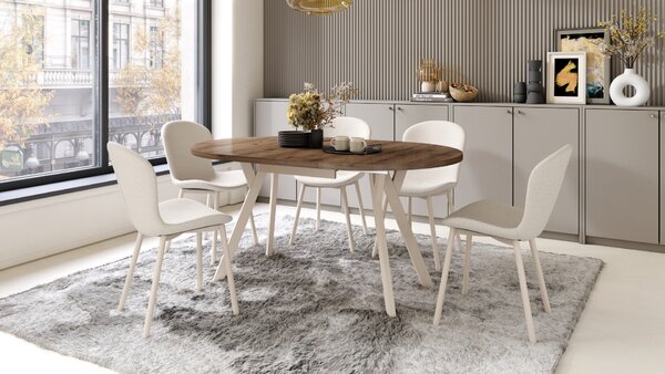 ALMO Orzech Elegant/nogi beżowe - OKRĄGŁY STÓŁ ROZKŁADANY Z NOGAMI Y LOFTOWY/INDUSTRIALNY DO SALONU/JADALNI