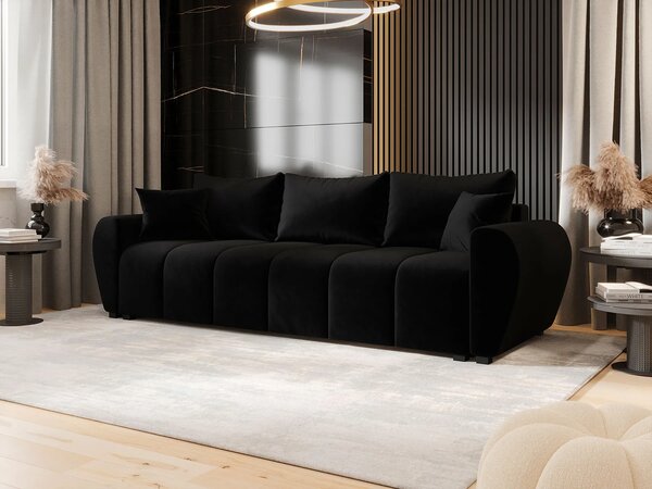Czarna welurowa nowoczesna sofa rozkładana K3-C47