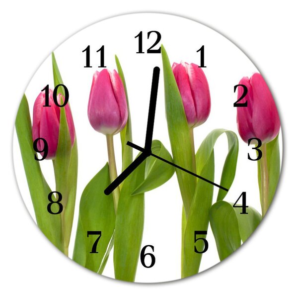 Zegar szklany okrągły Tulipany