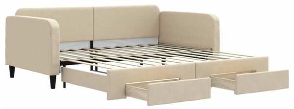 Sofa rozsuwana z szufladami, kremowa, 100x200 cm, tkanina