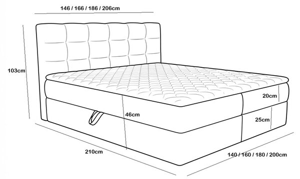 Tapicerowane łóżko kontynentalne DIRELIS VIBE 140x200 cm kremowe Materac: Materac sprężynowy Bonell