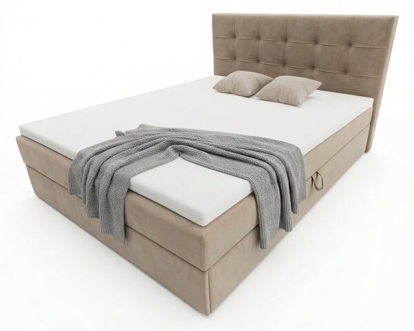 Tapicerowane łóżko kontynentalne DIRELIS TRINITY 140x200 cm beżowe Materac: Materac sprężynowy Bonell