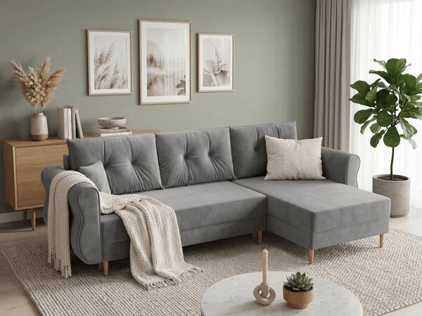 Rozkładana narożna sofa SILVIANO 230x140 cm, szara, uniwersalna
