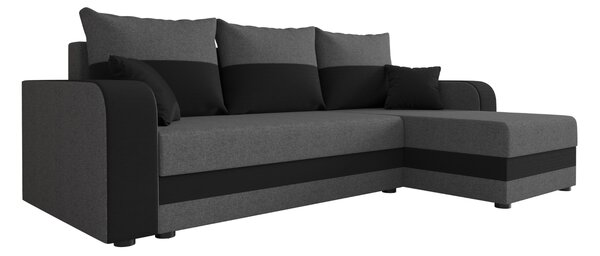 Rozkładana narożna sofa VALERIO 238x140 cm, ciemnoszara/antracytowa, uniwersalna + 2 poduszki GRATIS
