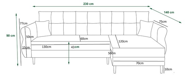 Rozkładana narożna sofa SILVIANO 230x140 cm, szara, uniwersalna