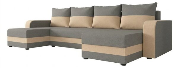 Rozkładana sofa narożna w kształcie U VALERIO 305x140 cm, jasnoszara/beżowa