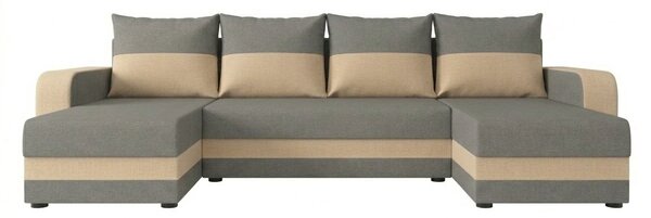 Rozkładana sofa narożna w kształcie U VALERIO 305x140 cm, jasnoszara/beżowa