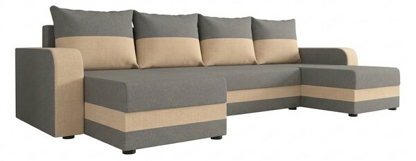 Rozkładana sofa narożna w kształcie U VALERIO 305x140 cm, jasnoszara/beżowa