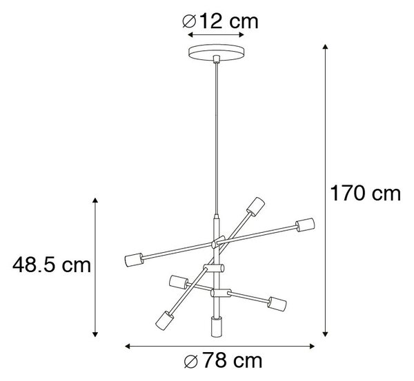 Industrialna lampa wisząca czarna 6-punktowa - Sydney Oswietlenie wewnetrzne