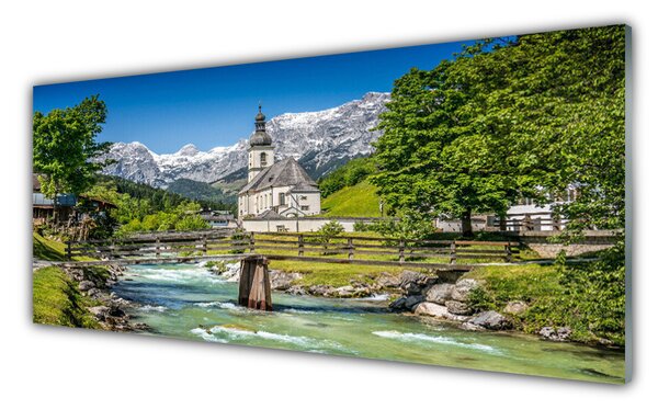 Obraz na Szkle Kościół Most Jezioro Natura