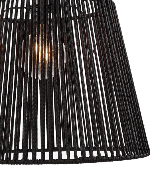 Zewnętrzna lampa wisząca czarna z czarnym sznurem IP44 - Cava Jayla