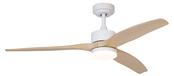 Biały wentylator sufitowy z drewnianym nadrukiem 132 cm z LED z możliwością ściemniania z pilotem - Joly