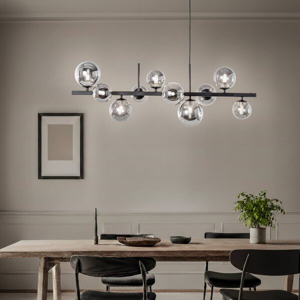 Lampa wisząca szklana Rumba Domiluce, możliwość ściemniania, czarny, salon / jadalnia, metal, nowoczesny