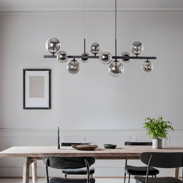 Lampa wisząca szklana Rumba Domiluce, możliwość ściemniania, czarny, salon / jadalnia, metal, nowoczesny