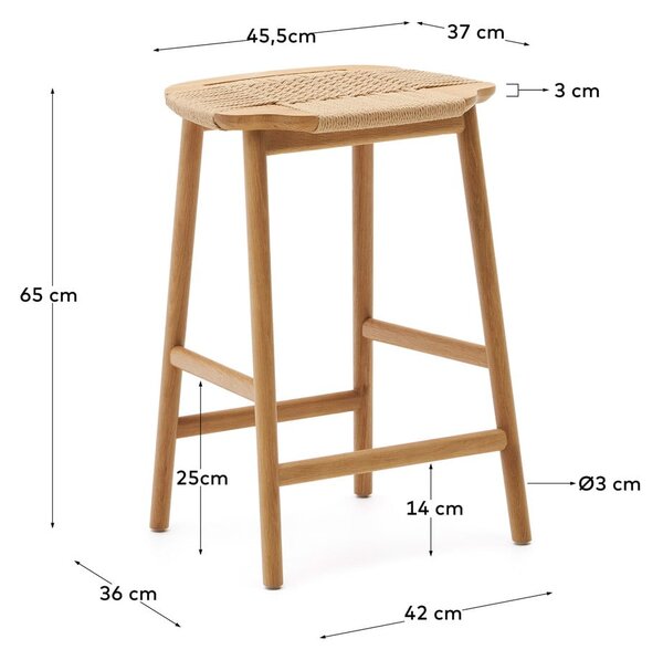 Hoker z litego drewna dębowego w naturalnym kolorze (wysokość siedziska 65 cm) Enit – Kave Home