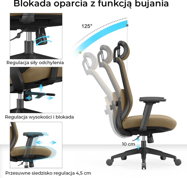 Ergonomiczny fotel biurowy z regulacjami Runo, zgodny z normą BHP