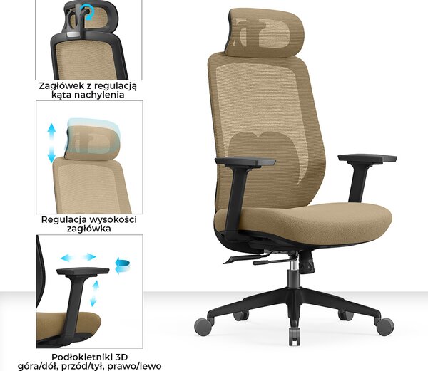 Ergonomiczny fotel biurowy z regulacjami Runo, zgodny z normą BHP