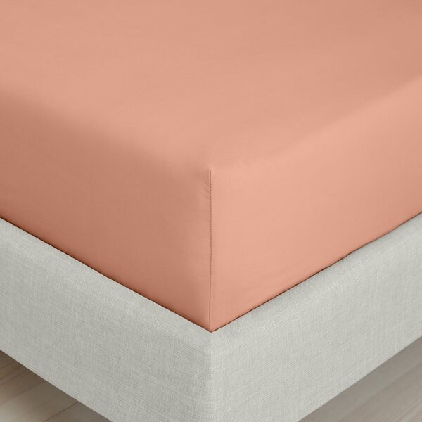 Prześcieradło z perkalu bawełnianego z gumką w kolorze terakoty 90x190 cm Cotton Percale – Bianca