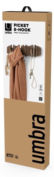 Ciemnobrązowy wieszak ścienny z litego drewna sosnowego 61 cm Picket – Umbra