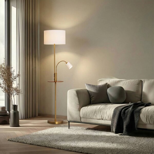 Lampa stojąca Aovan Lindby, brązowy / mosiężny, salon / jadalnia, metal, nowoczesny