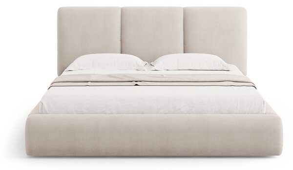 Beżowe tapicerowane łóżko dwuosobowe ze schowkiem i stelażem 180x200 cm Brody – Mazzini Beds