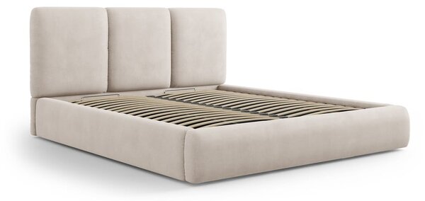 Beżowe tapicerowane łóżko dwuosobowe ze schowkiem i stelażem 180x200 cm Brody – Mazzini Beds