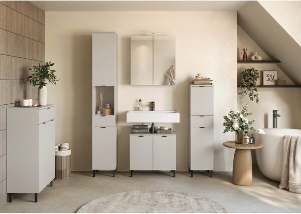 Kremowa wisząca szafka łazienkowa z lustrem 60x71 cm Arcena – Germania