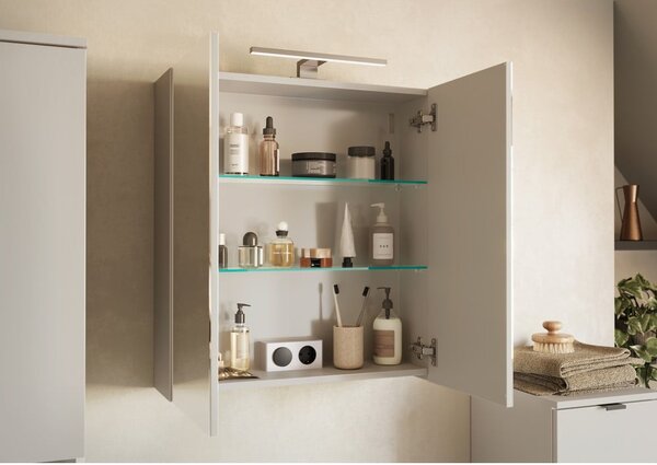 Kremowa wisząca szafka łazienkowa z lustrem 60x71 cm Arcena – Germania