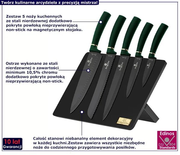 Nowoczesny zestaw zielonych noży na magnetycznej desce - Loprex 4X