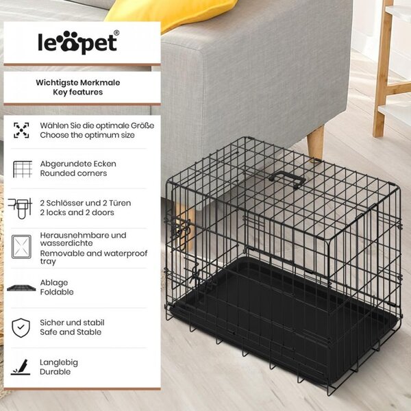 Leopet Składana klatka dla psa 91 x 57 x 63,5 cm, L, czarna