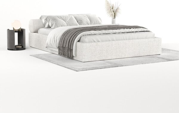 Kremowe tapicerowane łóżko dwuosobowe ze schowkiem i stelażem 140x200 cm Solvo – Maison de Rêve