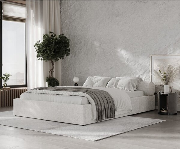 Kremowe tapicerowane łóżko dwuosobowe ze schowkiem i stelażem 140x200 cm Solvo – Maison de Rêve