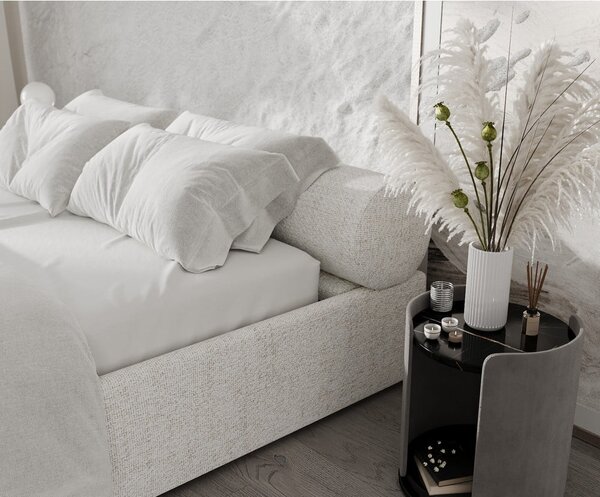 Kremowe tapicerowane łóżko dwuosobowe ze schowkiem i stelażem 140x200 cm Solvo – Maison de Rêve