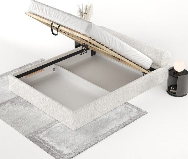Kremowe tapicerowane łóżko dwuosobowe ze schowkiem i stelażem 140x200 cm Solvo – Maison de Rêve