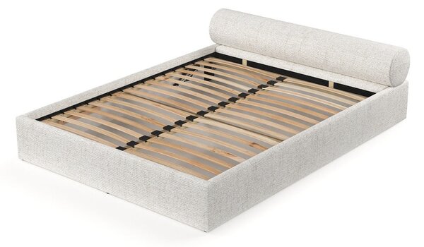 Kremowe tapicerowane łóżko dwuosobowe ze schowkiem i stelażem 140x200 cm Solvo – Maison de Rêve