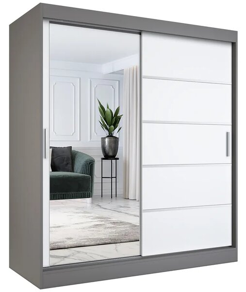 Przesuwna szafa z lustrem 180 cm antracyt + biel G6-C42