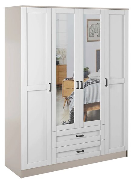 Minimalistyczna szafa z lustrem kaszmir + biały M4-B11