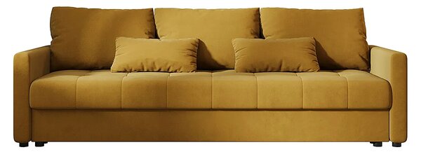 Musztardowa rozkładana sofa welurowa z pojemnikiem D9-A56