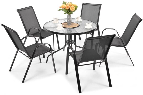 Zestaw ogrodowy PORTO stół okrągły i 5 krzeseł - czarny