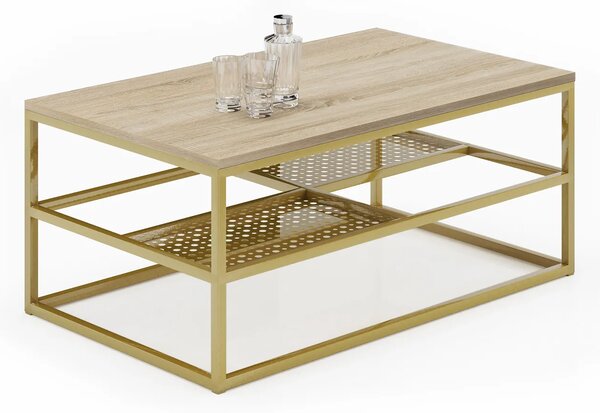 Stolik z półkami glamour dąb sonoma + złoty G0-W54