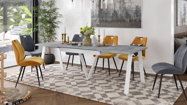 AVERY Beton Millenium/dół biały - STÓŁ LOFTOWY/INDUSTRIALNY DO SALONU/JADALNI ROZKŁADANY - 2 ROZMIARY!