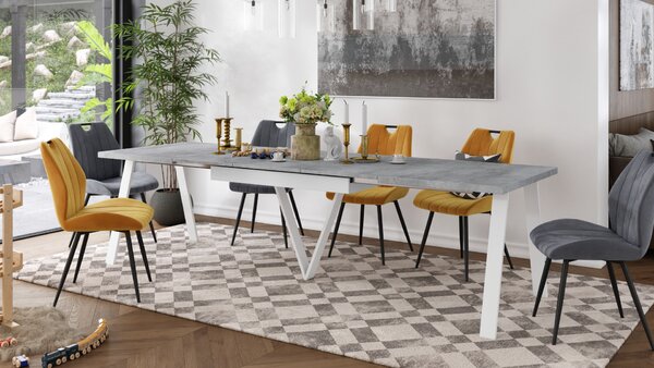 AVERY Beton Millenium/dół biały - STÓŁ LOFTOWY/INDUSTRIALNY DO SALONU/JADALNI ROZKŁADANY - 2 ROZMIARY!