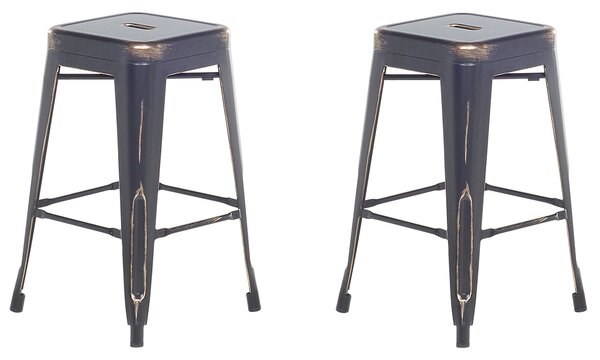 Zestaw 2 hokerów stołków barowych stalowych 60 cm czarno-złoty Cabrillo Beliani